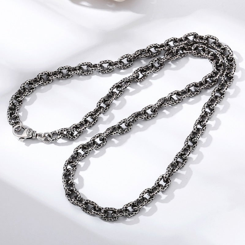 S925 Sterling Silver Meteorite Necklace Stone Pattern Thick Type Men - Fabtukus Luxury