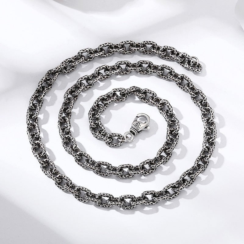 S925 Sterling Silver Meteorite Necklace Stone Pattern Thick Type Men - Fabtukus Luxury