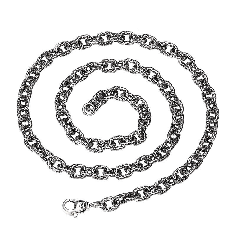 S925 Sterling Silver Meteorite Necklace Stone Pattern Thick Type Men - Fabtukus Luxury