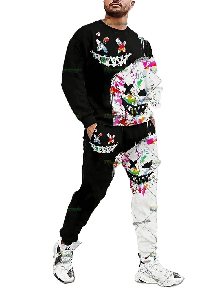 Street Fashion Tracksuit Sets For Men Hoodies+Pants Suits 3D Creative Smiling Face Pullover Set Man Clothing - Fabtukus Luxury