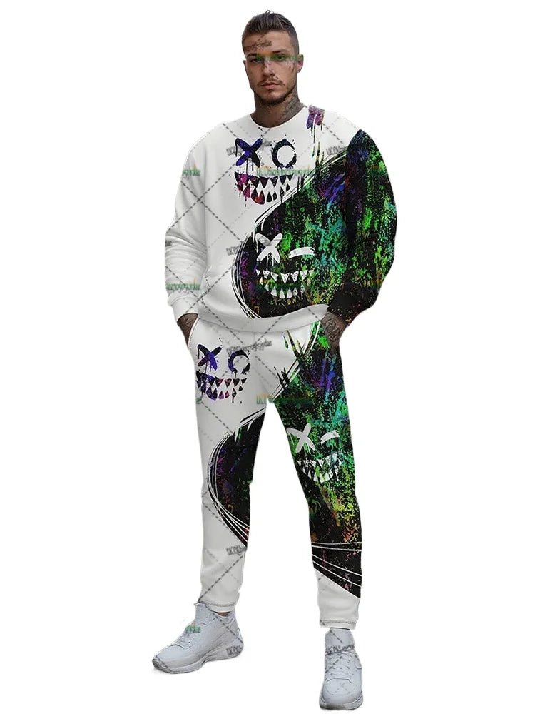 Street Fashion Tracksuit Sets For Men Hoodies+Pants Suits 3D Creative Smiling Face Pullover Set Man Clothing - Fabtukus Luxury