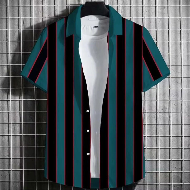 Striped Men's 3D Short Sleeve - Fabtukus Luxury