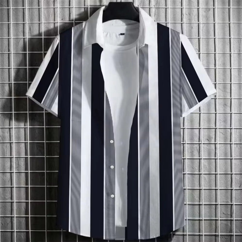 Striped Men's 3D Short Sleeve - Fabtukus Luxury