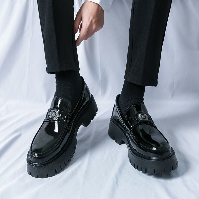 Summer Glossy Breathable Hidden Heel Platform Loafers Small Leather Shoes - Fabtukus Luxury