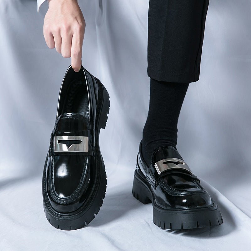 Summer Glossy Breathable Hidden Heel Platform Loafers Small Leather Shoes - Fabtukus Luxury
