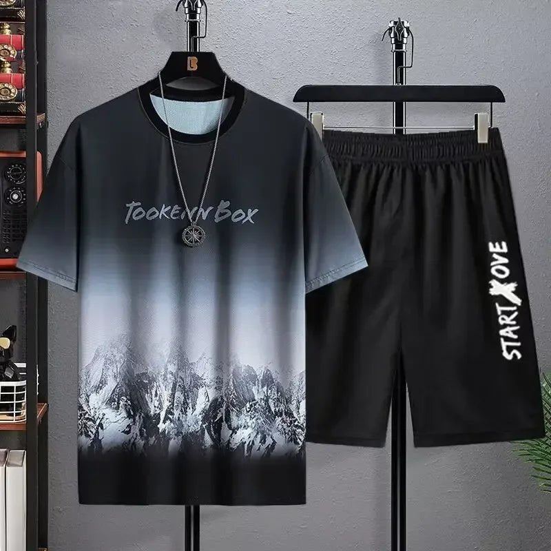 Summer Quick Drying Men's Sets Fashion tracksuits Casual Breathable Short Sleeve 3D Printed Sports T-shirt+Shorts Basketball Set - Fabtukus Luxury