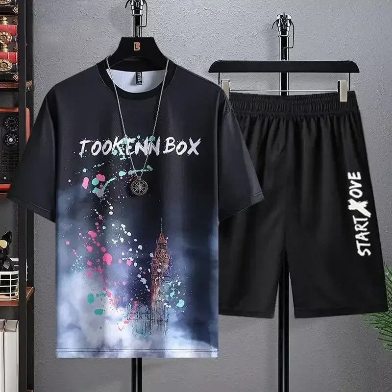 Summer Quick Drying Men's Sets Fashion tracksuits Casual Breathable Short Sleeve 3D Printed Sports T-shirt+Shorts Basketball Set - Fabtukus Luxury
