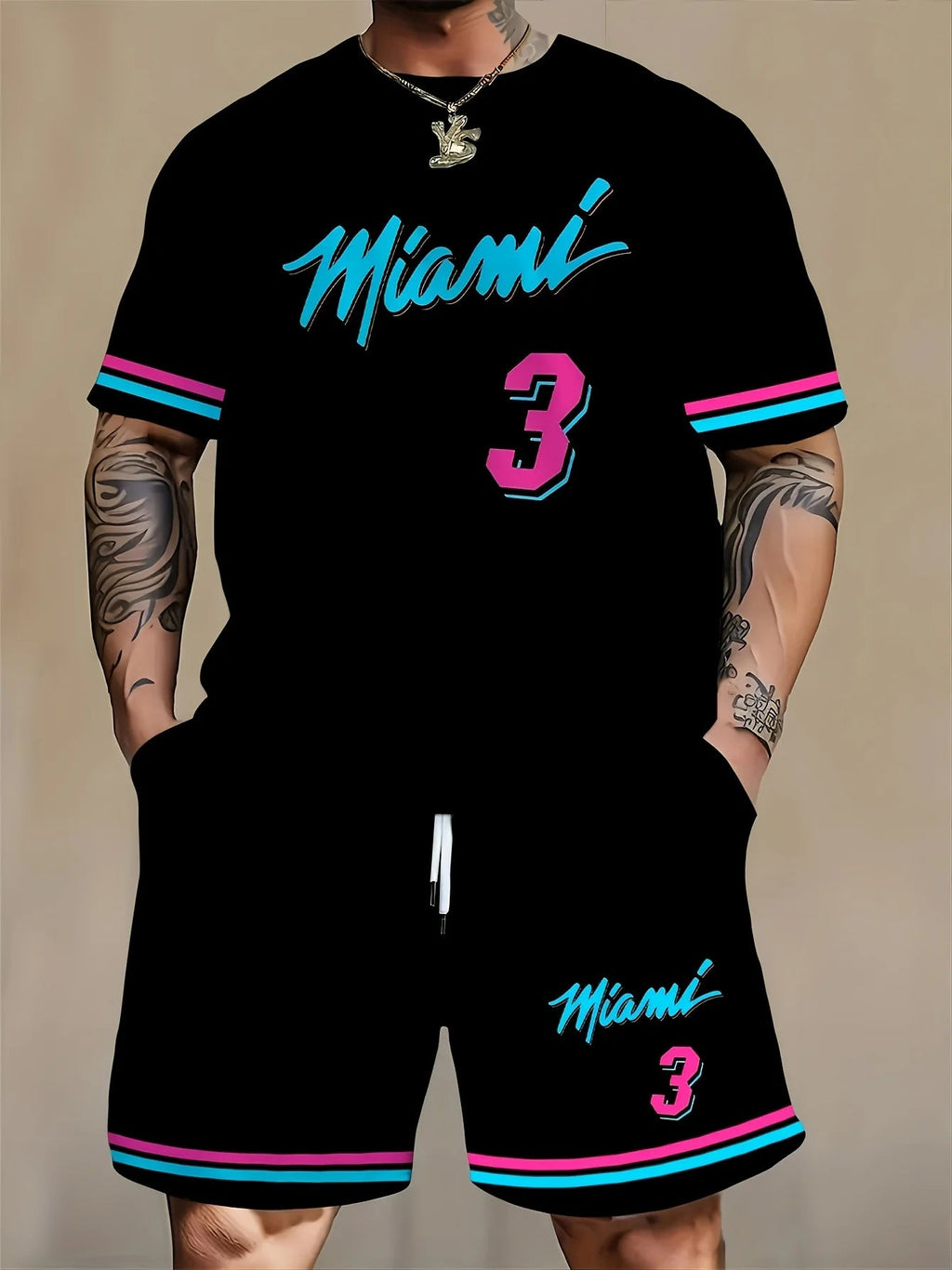 The 2025 summer new men's suit 3D printed T-shirt and drawstring shorts 3D printed casual outdoor sports - Fabtukus Luxury