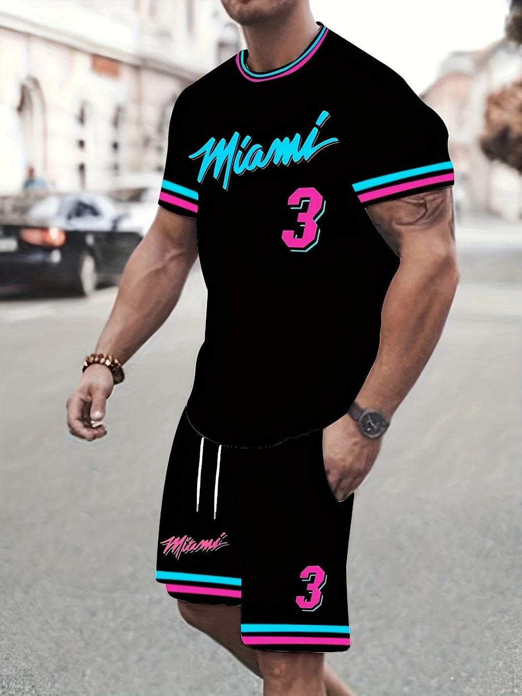 The 2025 summer new men's suit 3D printed T-shirt and drawstring shorts 3D printed casual outdoor sports - Fabtukus Luxury