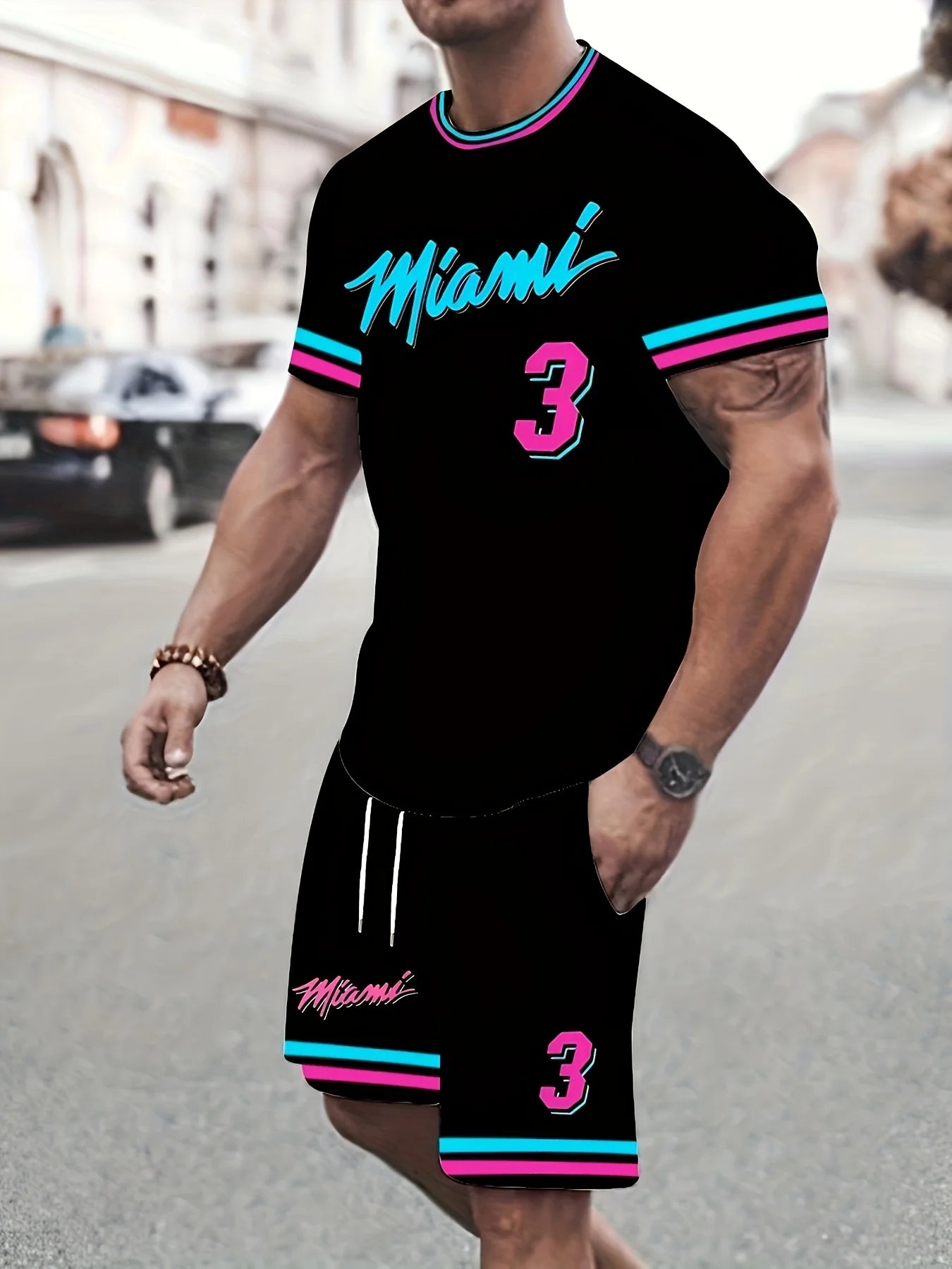 The 2025 summer new men's suit 3D printed T-shirt and drawstring shorts 3D printed casual outdoor sports - Fabtukus Luxury